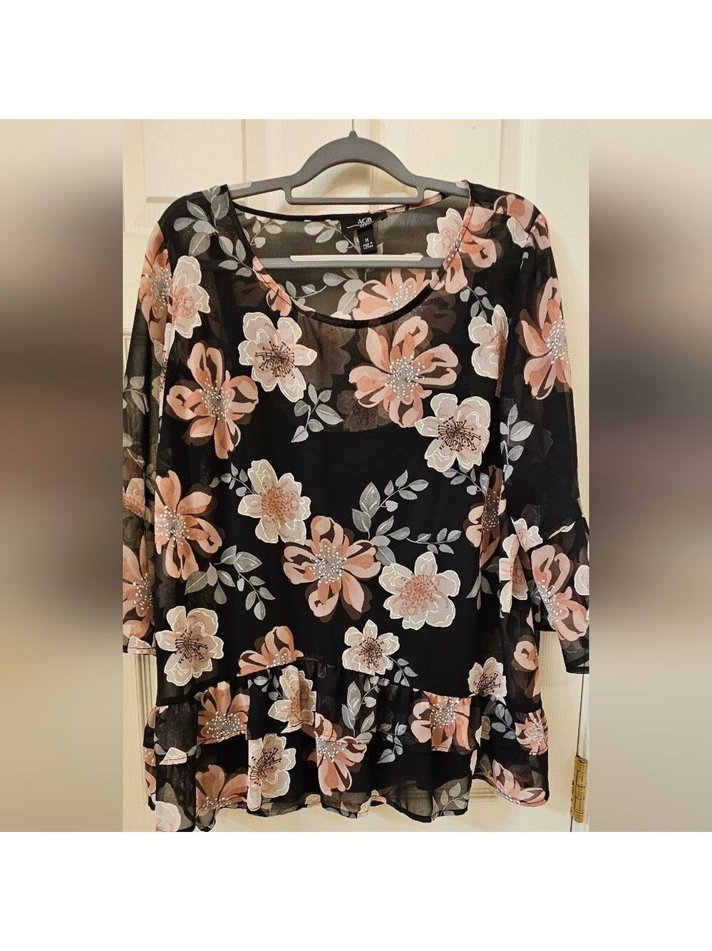 AGB Sheer Floral Women's Top w/cami 1X